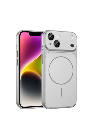 Apple Uyumlu iPhone 14 Kılıf Zore M-safe Şarj Özellikli Kamera Korumalı Formen Kapak Gümüş
