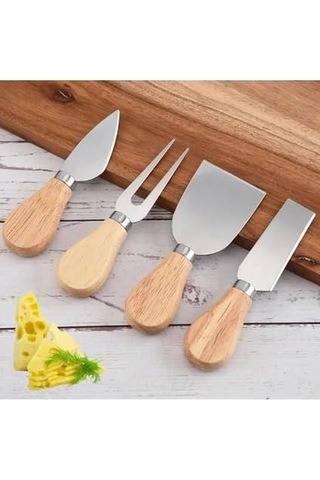 4 Parça Paslanmaz Çelik Peynir Bıçağı Seti 13 Cm - Şık Sunumlar İçin Ergonomik Saplı Peynir Bıçakları Açık Ceviz