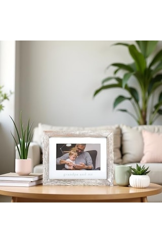 Pearhead Grandpa & Me Keepsake Rustik Resim Çerçevesi, Babalar Günü Hediyesi Büyükbaba İçin Eskitilmiş Açık Gri