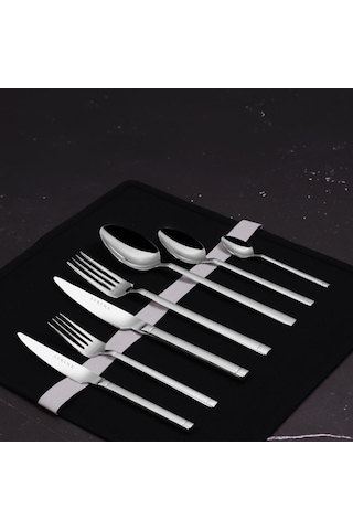 Serenk Barselona Çelik Çatal Kaşık Bıçak Takımı 42 Parça Gümüş