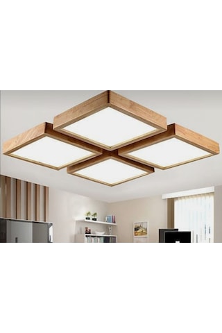 Dekor Olsun30X30Cm Ahşap Çerçeve Tavan Led Aydınlatma 4Lü
