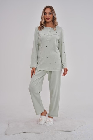 Mecit 6150 Bayan Yeşil Yüzde Yüz Pamuk Büyük Beden Pijama Takımı Yeşil