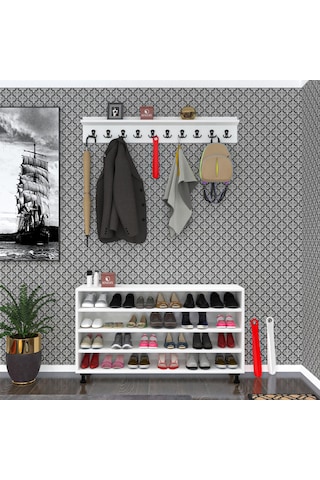 Kenzlife Ayakkabılık Yemeni4 Gribyz 68 120 32 Kapaklı 4 Raflı 24 Çift Ayakkabı Kapasitesi Ahşap