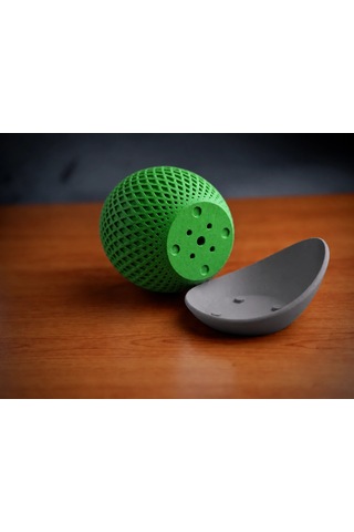 3d Baskı Küre Saksı - Kafes Dokulu İki Parçalı Dekoratif Saksı - Yeşil-gri 72676041