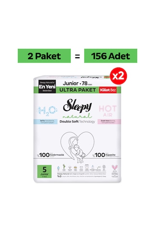 Sleepy Natural Double Soft Ultra Paket Külot Bez 5 Numara Junior 156 Adet 5 Numara