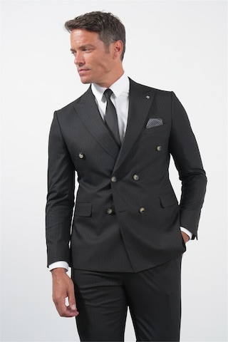 İmza Siyah-gri Kırlangıç Yaka Kruvaze 6 Drop Slim Fit Tam Astar Esnek Takım Elbise 1001260173 Siyah - Gri