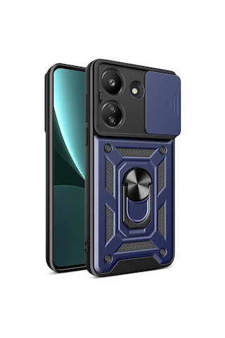 Xiaomi Redmi 13c Kılıf Kamera Koruma Sürgülü Antishock Magnetic Yüzüklü Standlı Kapak