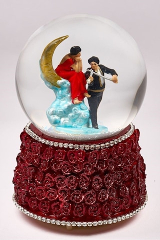 Kar Küresi Gonca Buket Büyük 100 Mm El Boyaması, Müzikli Kendinden Üflemeli, Ay Işığında Kemancı