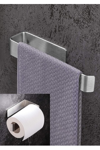 Lexroo Paslanmaz Çelik Havluluk Ve Tuvalet Kağıdı Askısı Set Inox Kendinden Yapışkanlı Anında Kolay Çok Renkli