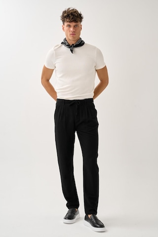 Alexandergardi Regular Fit Beli Lastikli Keten Pantolon Siyah