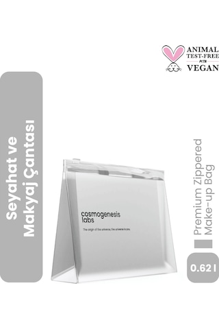 Cosmogenesis Labs Şeffaf Kilitli Seyahat ve Makyaj Çantası – Su Geçirmez Plastik Kozmetik Düzenleyici (13x19 cm)