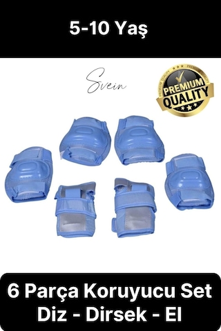 Svein Premium Çocuk İçin Paten Kaykay Scooter Bisiklet Koruyucu Dizlik Dirsek Set Takımı 6 Parça Ekipman Çok Renkli