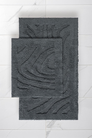 Lilly 2'li Pamuk Banyo Paspas Seti Yumuşak Dokulu Gri Yıkanabilir 60x100 + 60x50cm, Ll003g