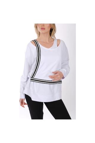 Ysatis Minimalist Oversize V Yaka Uzun Kol Kadın Bluz - Günlük & Özel Gün Beyaz