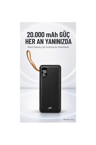 20.000 Mah  & Led Işıklı Siyah Powerbank Kesintisiz Güç Siyah - 747408433 Siyah