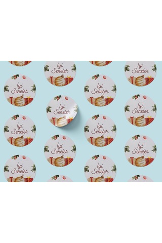 Yılbaşı Temalı İyi Seneler Sticker Seti, Yeni Yıl Hediye Paketlem Çok Renkli