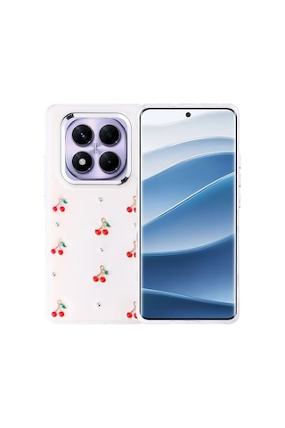 Kilifone - Redmi Note 14 Pro Plus Uyumlu Kılıf Airbag Tasarımlı Simli Şeffaf Kutup Kapak - Kiraz - T37080