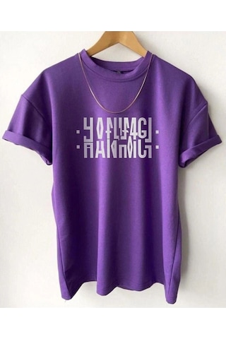 Hırsch Erkek Mor Oversize Hanımcı Baskılı T-shirt Mor