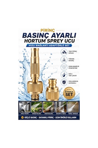 Pirinç Basınç Ayarlı Hortum Sprey Ucu Hızlı Bağlantı Adaptörlü Set Metal Bahçe Sulama Ve Araç Yıkama