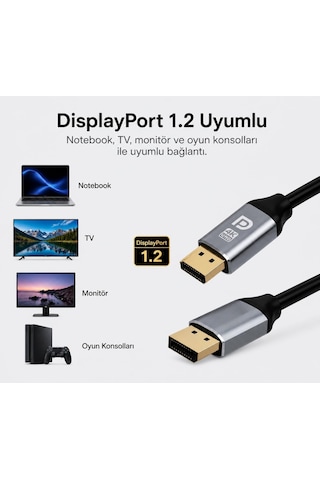 3 Metre Displayport 1.2 Premium 4k Uhd Kablo - 21.6gbps Hız, 4k 60hz, 2k 165hz, 1080p, Ultra Hd, Displayport 1.2 Uyumlu Diğer