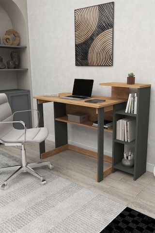 Lotus 5 Raflı Çalışma Masası Laptop Bilgisayar Masası Ofis Ders Yemek Çocuk Masası Çam-antrasit Çam - Antrasit
