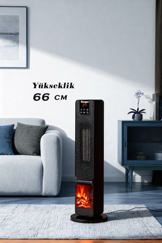 Hoogar German 2701 L Black Oled Şömineli Ekran Dijital Göstergeli Kule Tipi Seramik Hızlı Isıtıcı