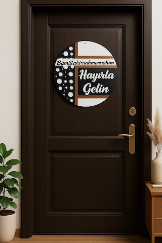 Kapı Süsü Modern Çizgi Kişiye Özel İsim Seçeneği Hediye No:1001 Beyaz - Siyah