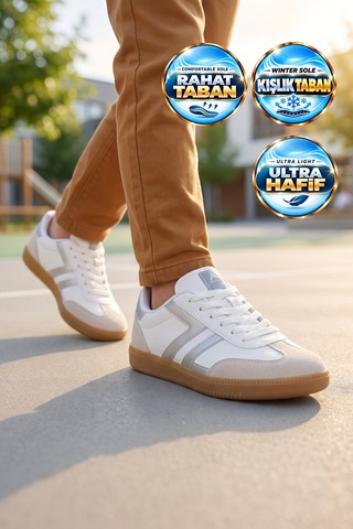 Lento Beyaz-gümüş Bağcıklı Hafif Rahat Unisex Yürüyüş Ve Spor Ayakkabı Sneaker 234750 Beyaz - Gümüş