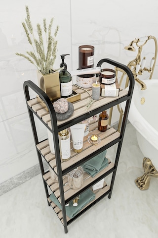 Bino Banyo Düzenleyici 4 Raflı Banyo Dolabı Açık Kahverengi