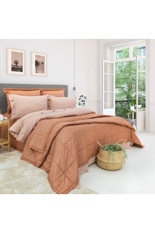 Schafer Home Loria Yatak Örtüsü Nevresim Seti 7 Parça-turuncu Turuncu