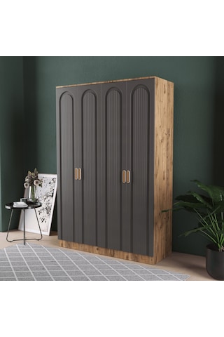 Mila 4 Kapaklı Eko Bazalı Gardırop - Mdf Kapak Antrasit