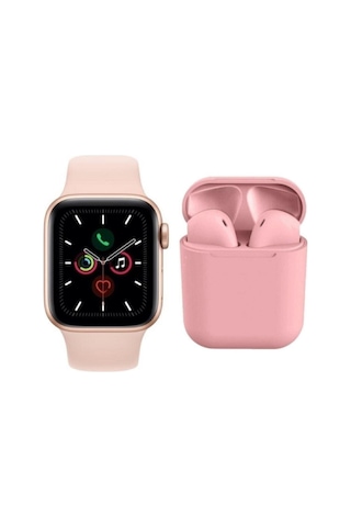 T500 Smart Watch + 12 Pembe Tws Kablosuz Kulaklık