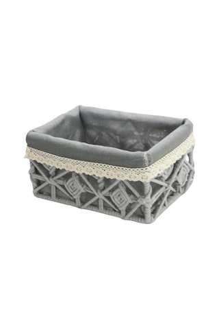 T.concept Dekoratif Gri Bezli İp Desenli Çok Amaçlı Sepet Küçük Boy S