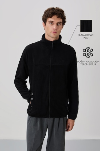 Tommy Life Siyah Yazı Nakışlı Dik Yaka Fermuarlı Standart Kalıp Erkek Sweatshirt Polar - 87992 Siyah