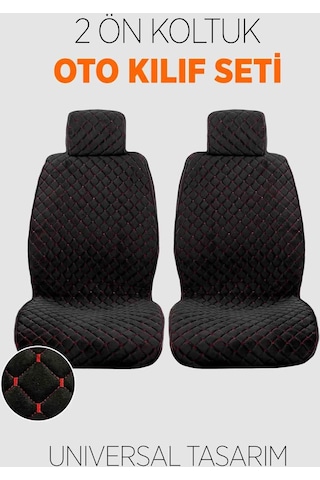Tay Tüyü Terletmez Kumaş Oto Koltuk Kılıfı 2 Ön Koltuk Seti - Siyah-kırmızı