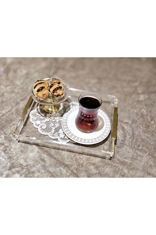 Agbtend Gold Lıne Tray -s- Dekorasyon Ve Sunum Tepsisi Şeffaf