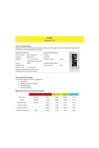 Menzerna P14f Orta Kesici Katı Cila Beyaz Alüminyum Pirinç Paslan