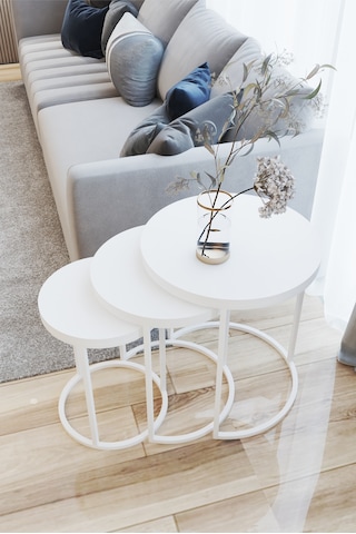 Emga Home Zigon Sehpa Takımı Beyaz Beyaz Beyaz