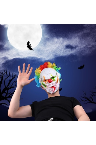 Shineyee Korkunç Renkli Paryalar İçin Vinil Kafatası Ve Sentetik Fiber Peruklu Halloween Clown Maskesi