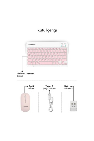 Pembe Kablosuz Klavye Ve Mouse Seti