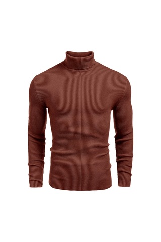 Polızeı Erkek Slim Fit Boğazlı Triko Kazak Esnek Dokulu Kiremit