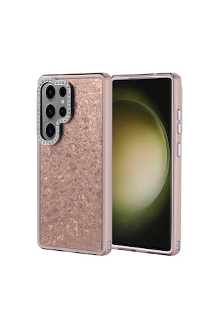Noktaks - Galaxy S25 Ultra Uyumlu Kılıf Taşlı Tasarımlı Koruyucu Kapi Kapak - Gold - T36886