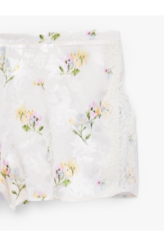 Koton Rahat Kalıp Dantel Detaylı Viskon Kumaş Çiçekli Saten Şort Pijama Altı Sarı Desenli 6slk80059mw