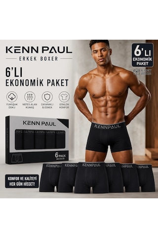 Kenn Paul Kennpaul Likralı Erkek Boxer 6 Adet Siyah