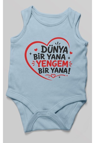 Morivokids Dünya Bir Yana Yengem Bir Yana Sıfır Kol Bebek Zıbını %100 Pamuk Bebe Mavisi