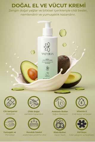 Doğal Premium Nemlendirici El Ve Vücut Kremi Vitamin Ve Bitki Özleri Avokado