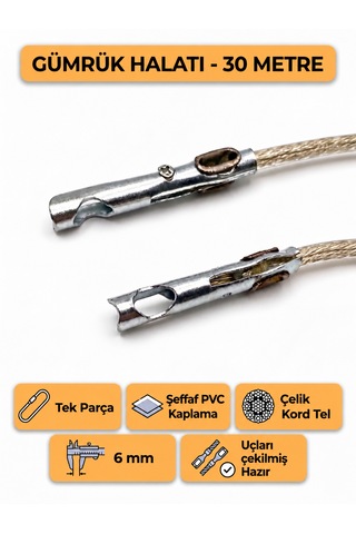 Tır Dorse Kamyon Konteyner Gümrük Halatı Galvanizli Çelik Tel 30 Metre 6mm
