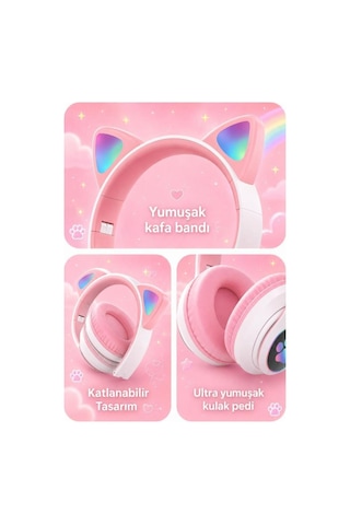 Bluetooth Kulaklık Kulak Üstü Kedi Tasarımlı Kablosuz Kulaklık Hd90