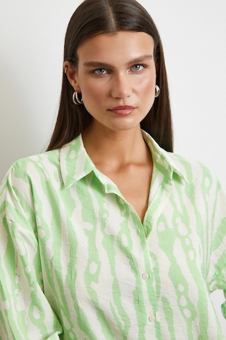Zebra Desen Modal Gömlek Yeşil Yeşil