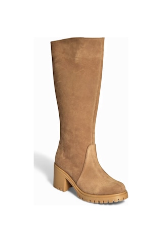 Fox Shoes R654047702 Taba/kahverengi Hakiki Deri Süet Kalın Topuklu Kadın Çizme Kahverengi - Taba